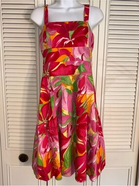 American Living Tropical Floral Sleeveless Fit Flare Dress Size 8 Cotton Summer